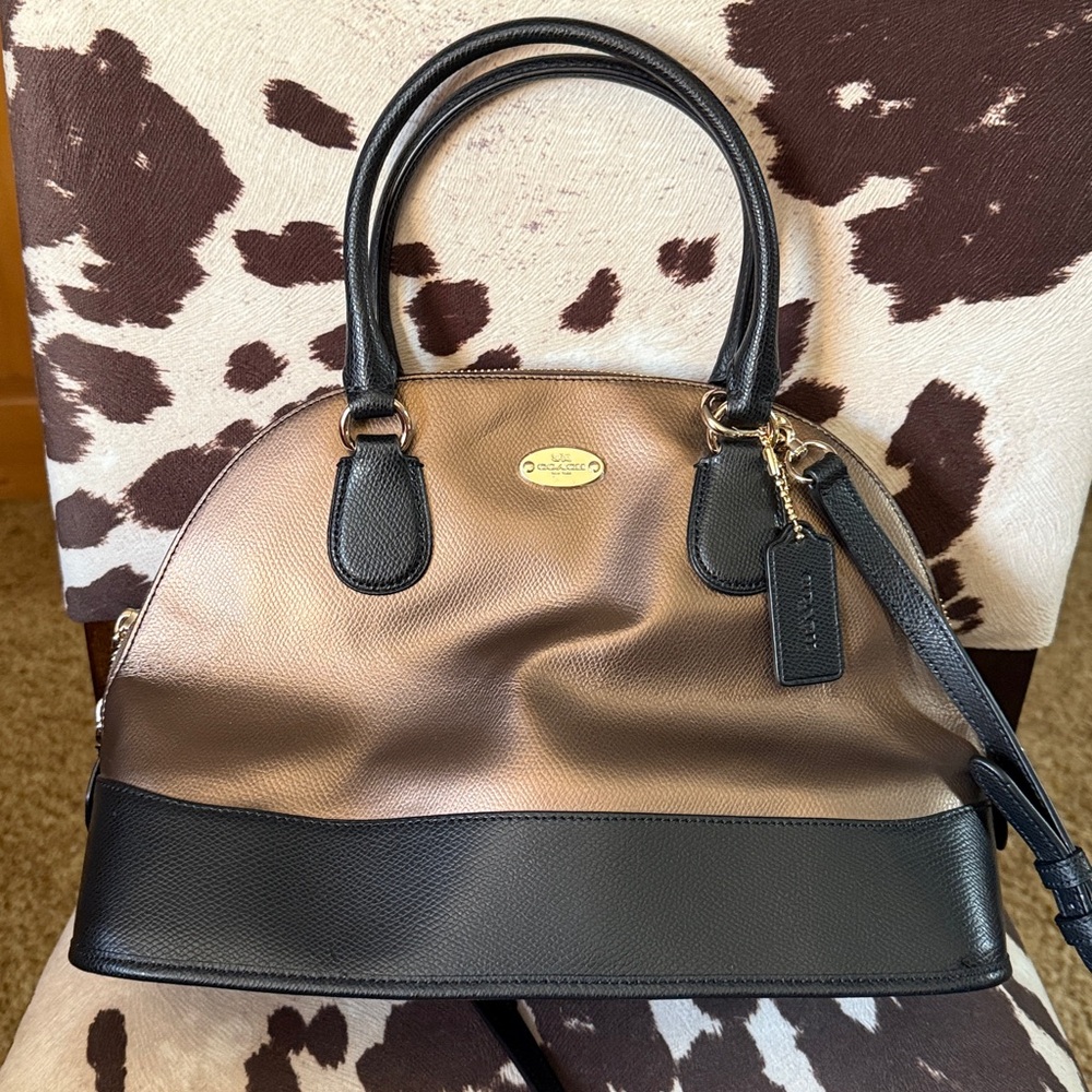 Coach metallic bonze and black satchel F36057